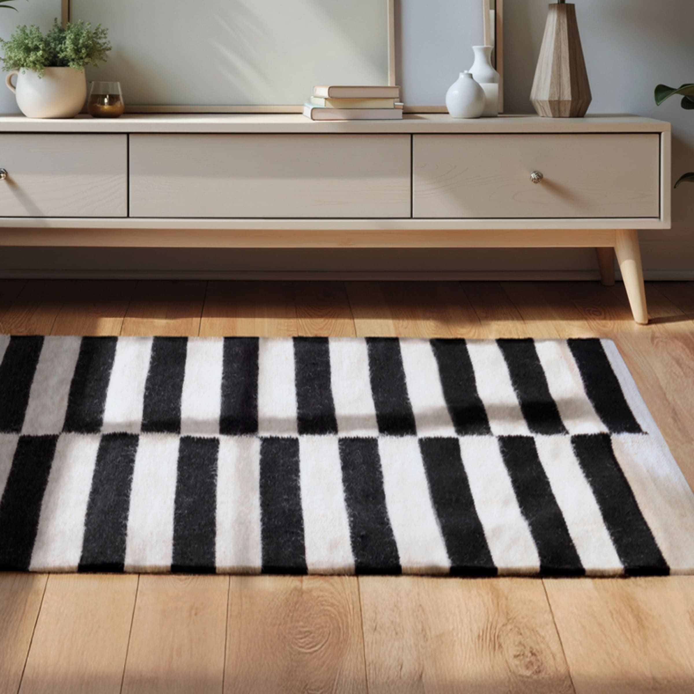 HANSE Home Wollteppich »Donna , schwarz-weiss« rechteckig 5 mm Höhe Handgewebt, Wolle, Natur, Läufer, Wohnzimmer, Schlafzimmer, Streifen