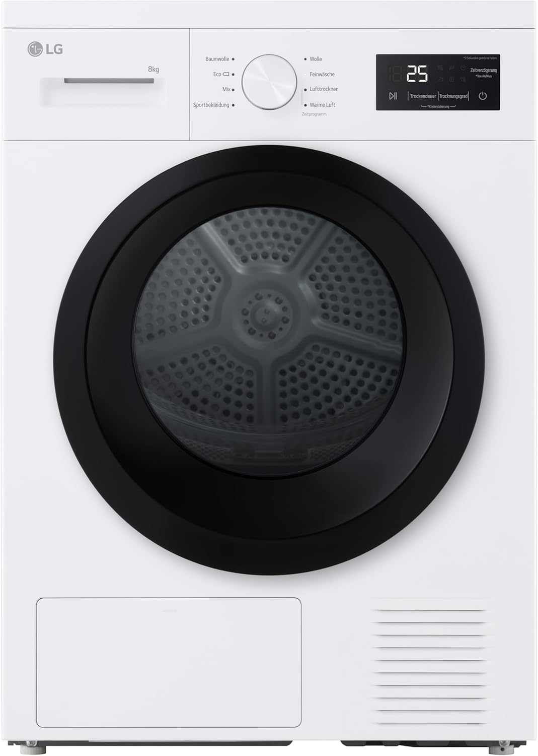 LG RT80B2 Kondenstrockner, 8 kg, Dual Inverter Wärmepumpe, Sensor Dry, LED-Touchdisplay, Startzeitvorwahl, Trommellicht, Edelstahl, 8 Programme, Weiß [Energieklasse D]