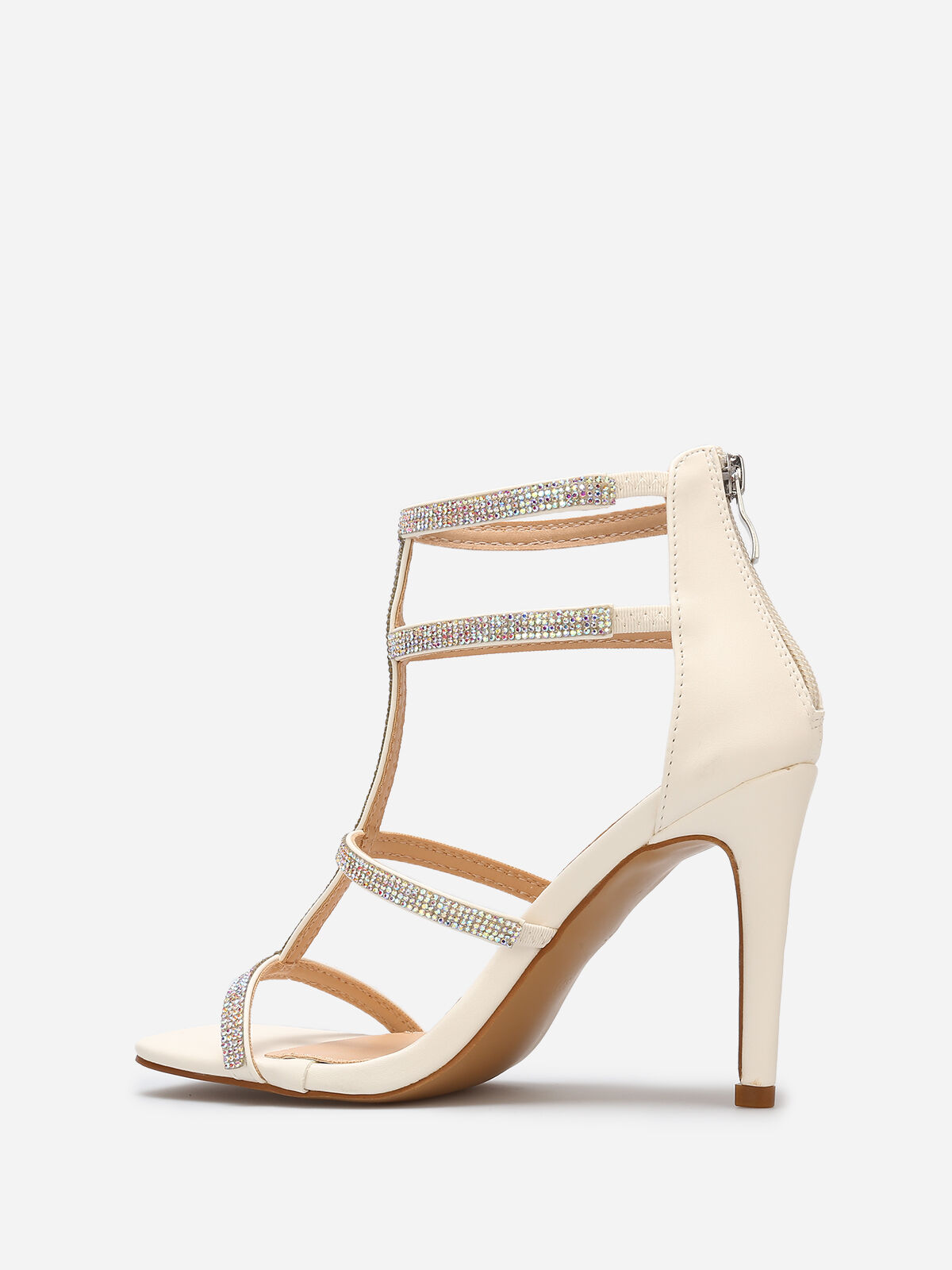 Sandales avec brides à strass et zip- Blanc