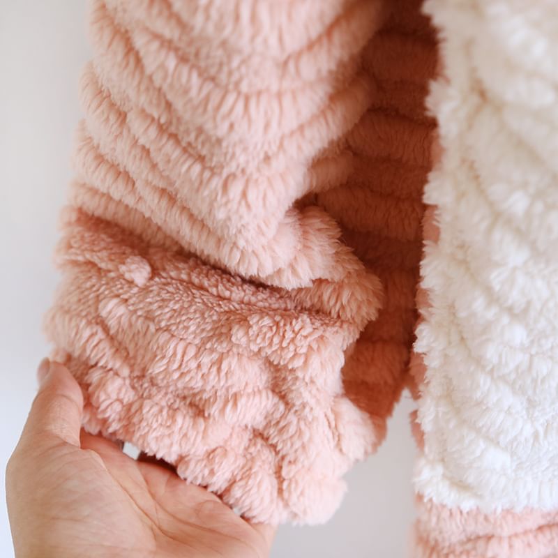 MelMount - Hooded Coral Fleece Bear Button Robe