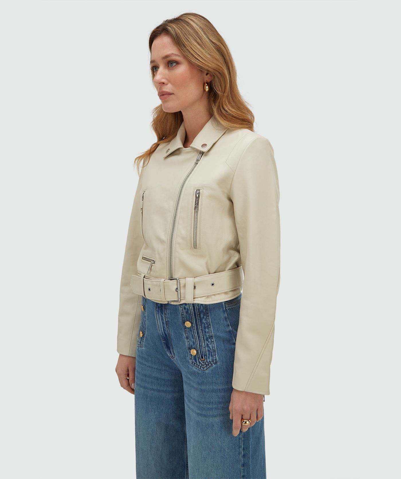 LUA regular fit jacket van leer - light ecru