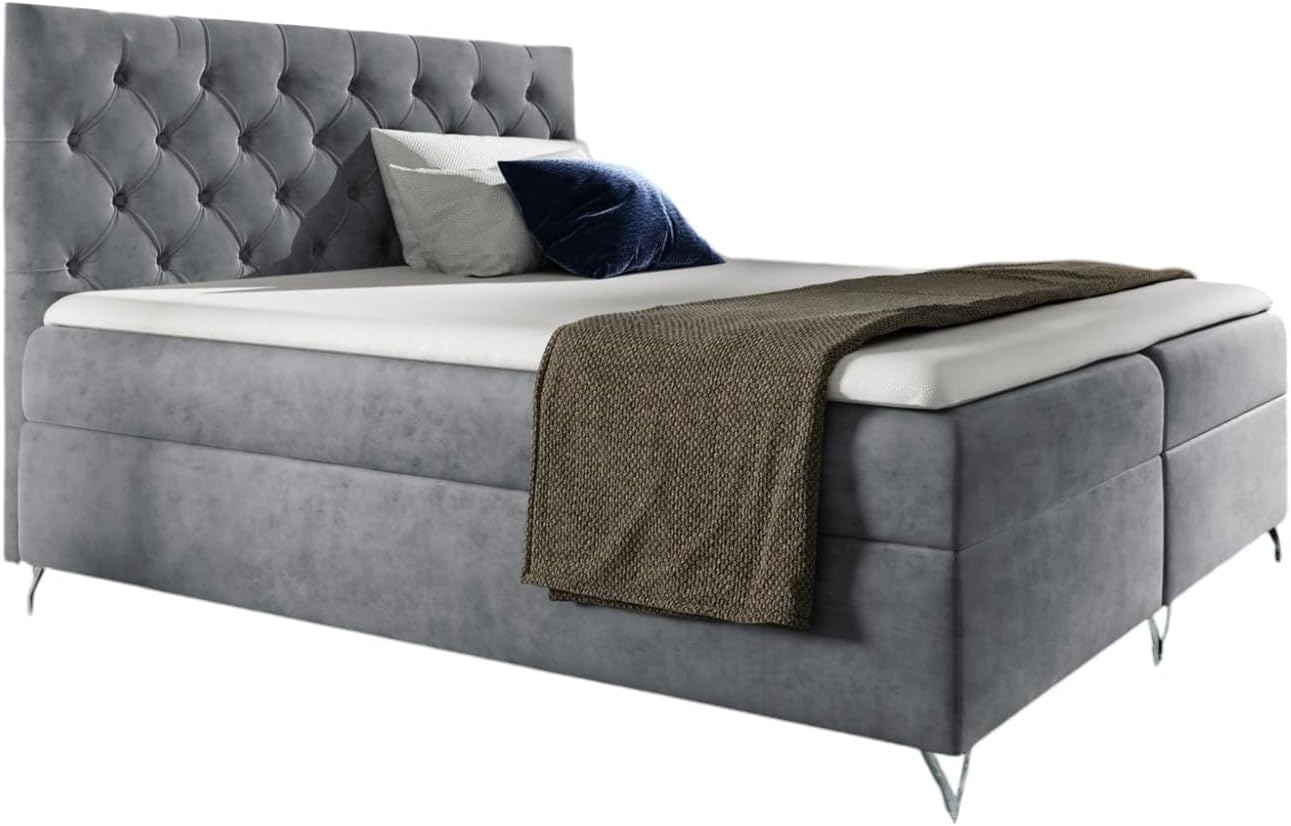 Fun Möbel Boxspringbett Schlafzimmerbett Ambre Stoff Fresh Überlänge (Grau, 120x220cm)