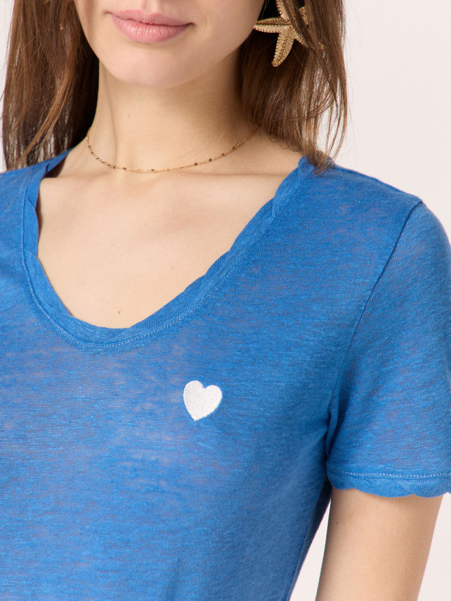 Top col tressé broderie coeur