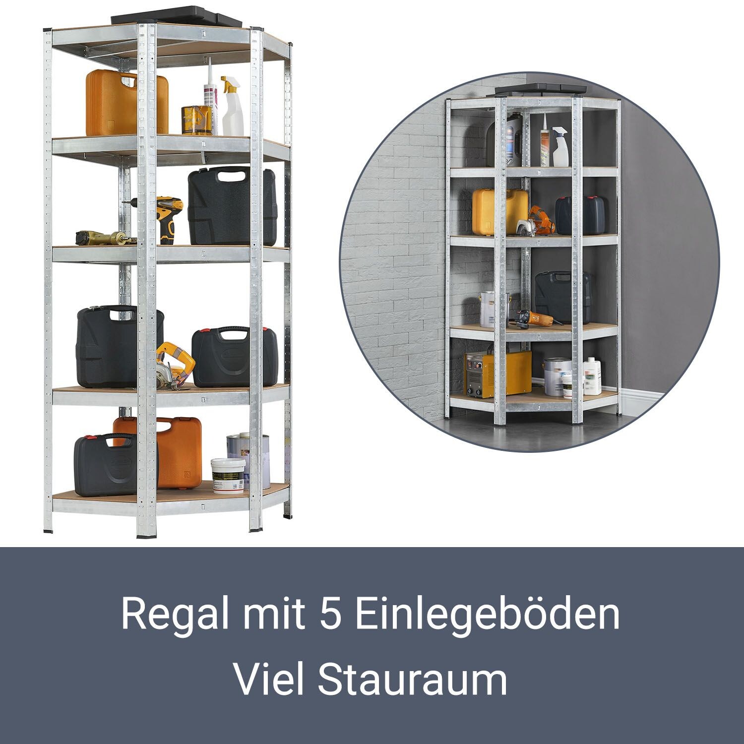 Juskys Lageregal Corner Basic 180 x 70 x 40-70 cm | 875 kg | 5 Böden | Schwerlastregal Metall