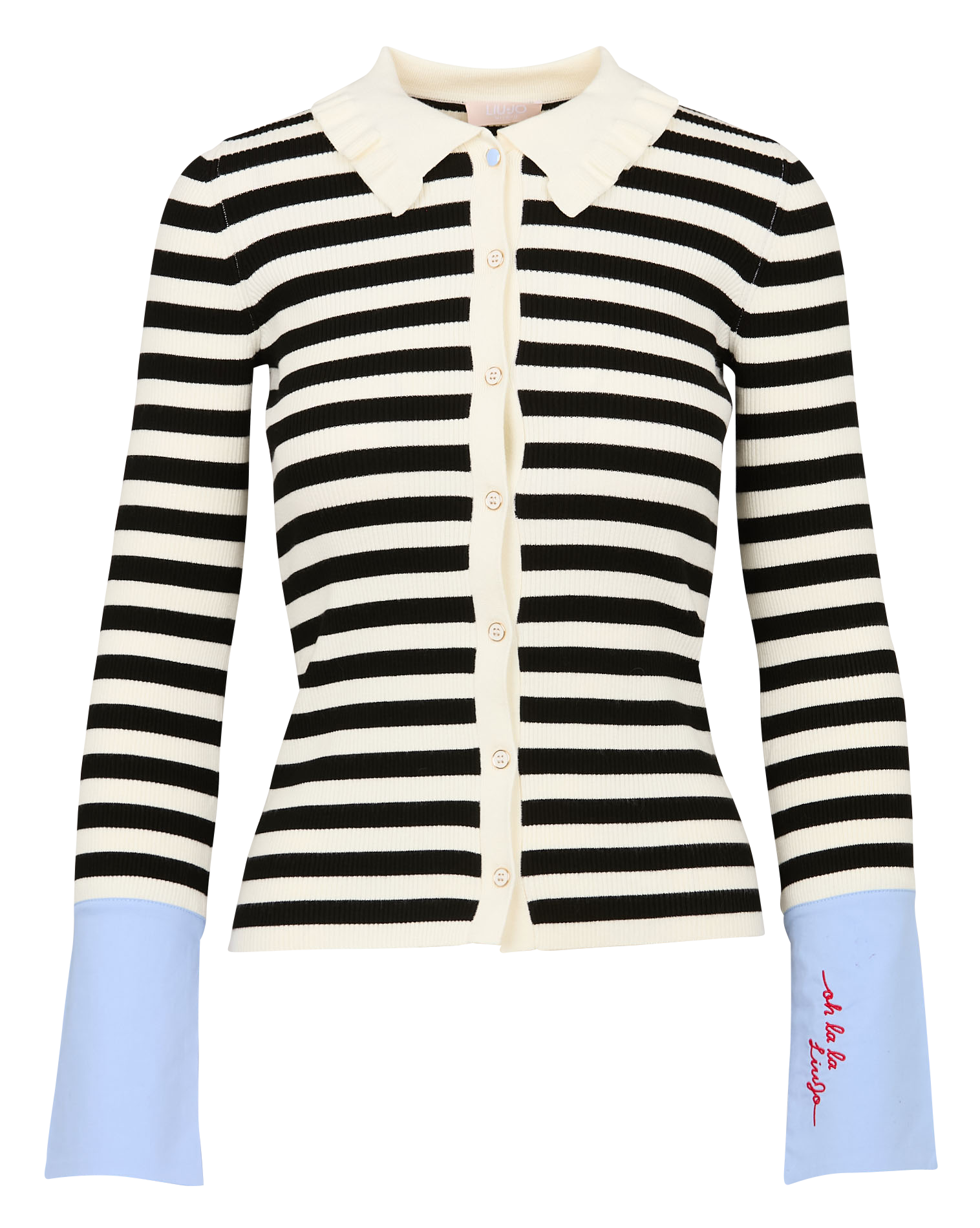 Cardigan à rayures avec col | Noir