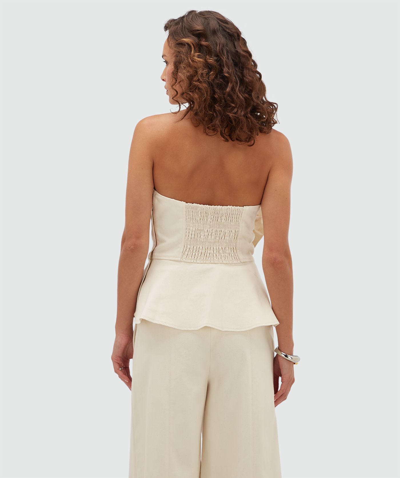 JV-FERRA fitted bustier met bloem van katoen - ecru