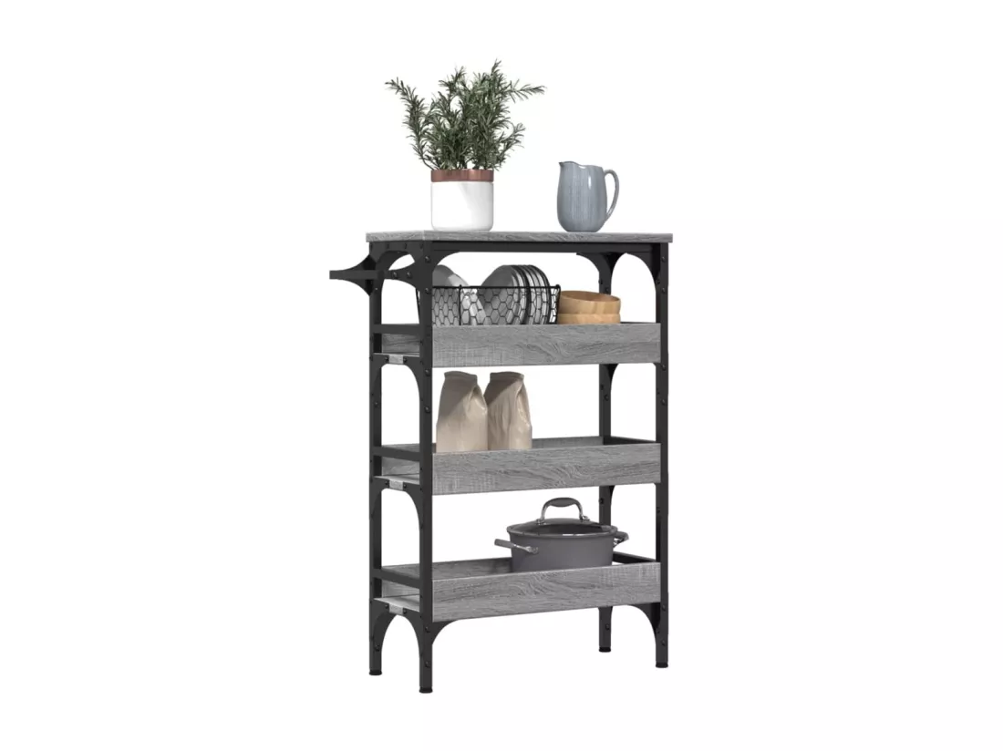 Chariot de cuisine sonoma gris 53x20x76 cm bois d'ingénierie