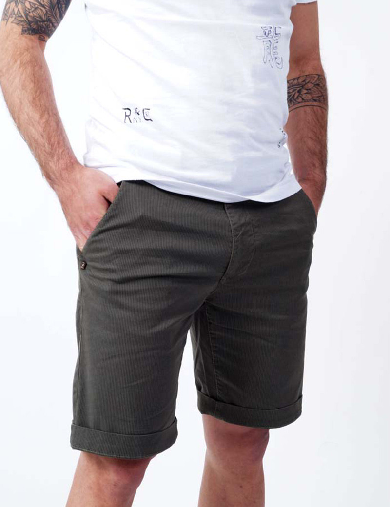 RECYCLED ART WORLD SHORT CHINO STRETCH PRINT MILITARY GREEN
