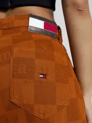 Calças jeans xadrez unissex com modelagem relaxada