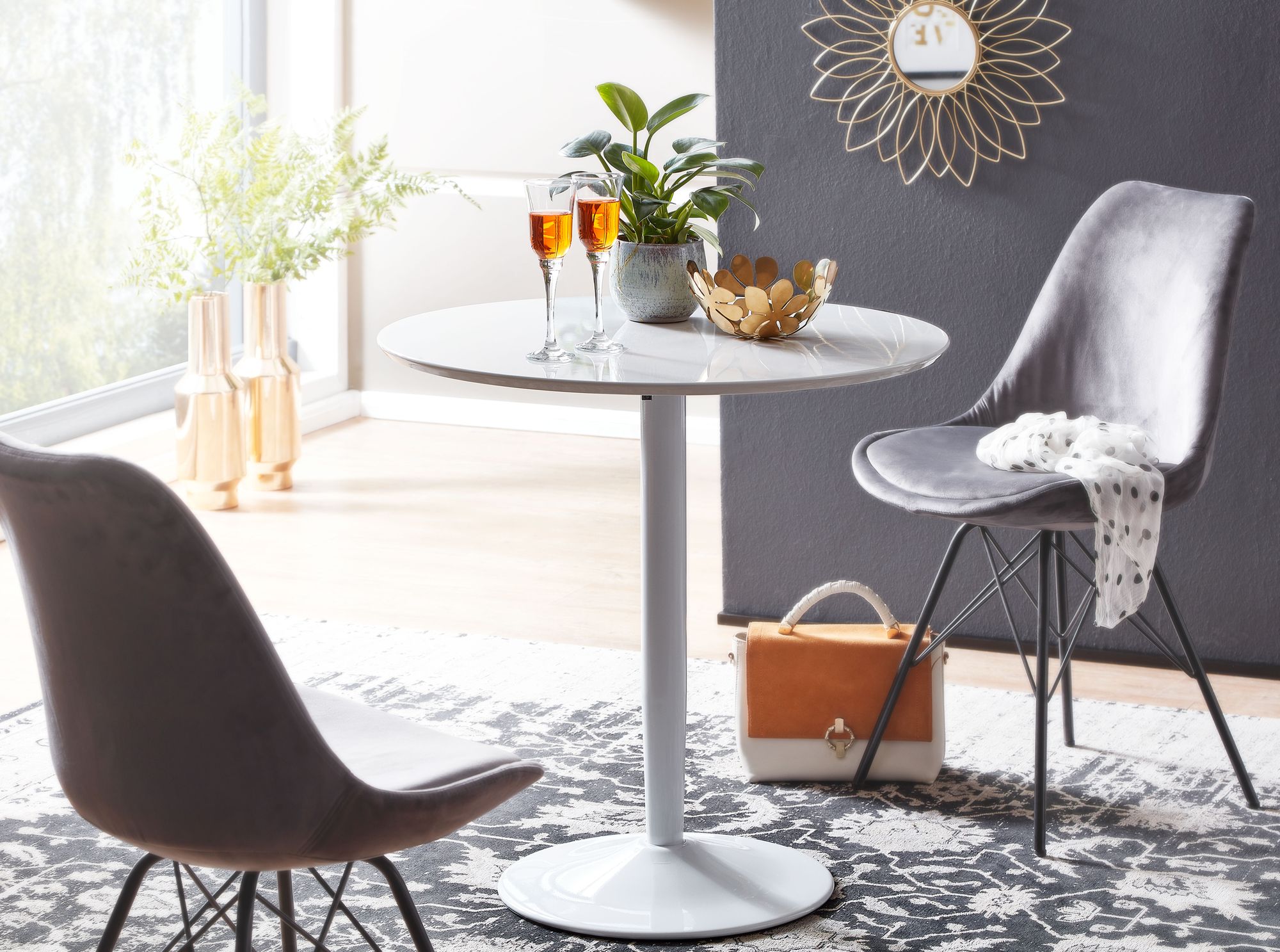 Esstisch FineBuy Esszimmertisch Rund 75x75x74cm Weiß Hochglanz Küchentisch Tisch