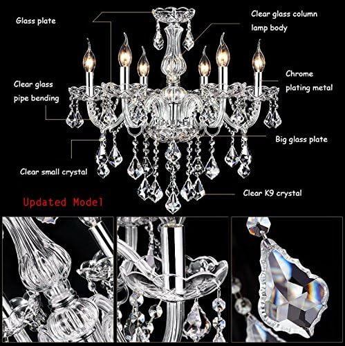SUN-E Kristall-Kronleuchter K9 Maple Leaf Crystal Kerze Kronleuchter Beleuchtung 6Lights Badezimmer Decke leuchten Leuchte Pendelleuchte zum Essen Leben Zimmer-Schlafzimmer Flur Eintrag B60cm X L120cm