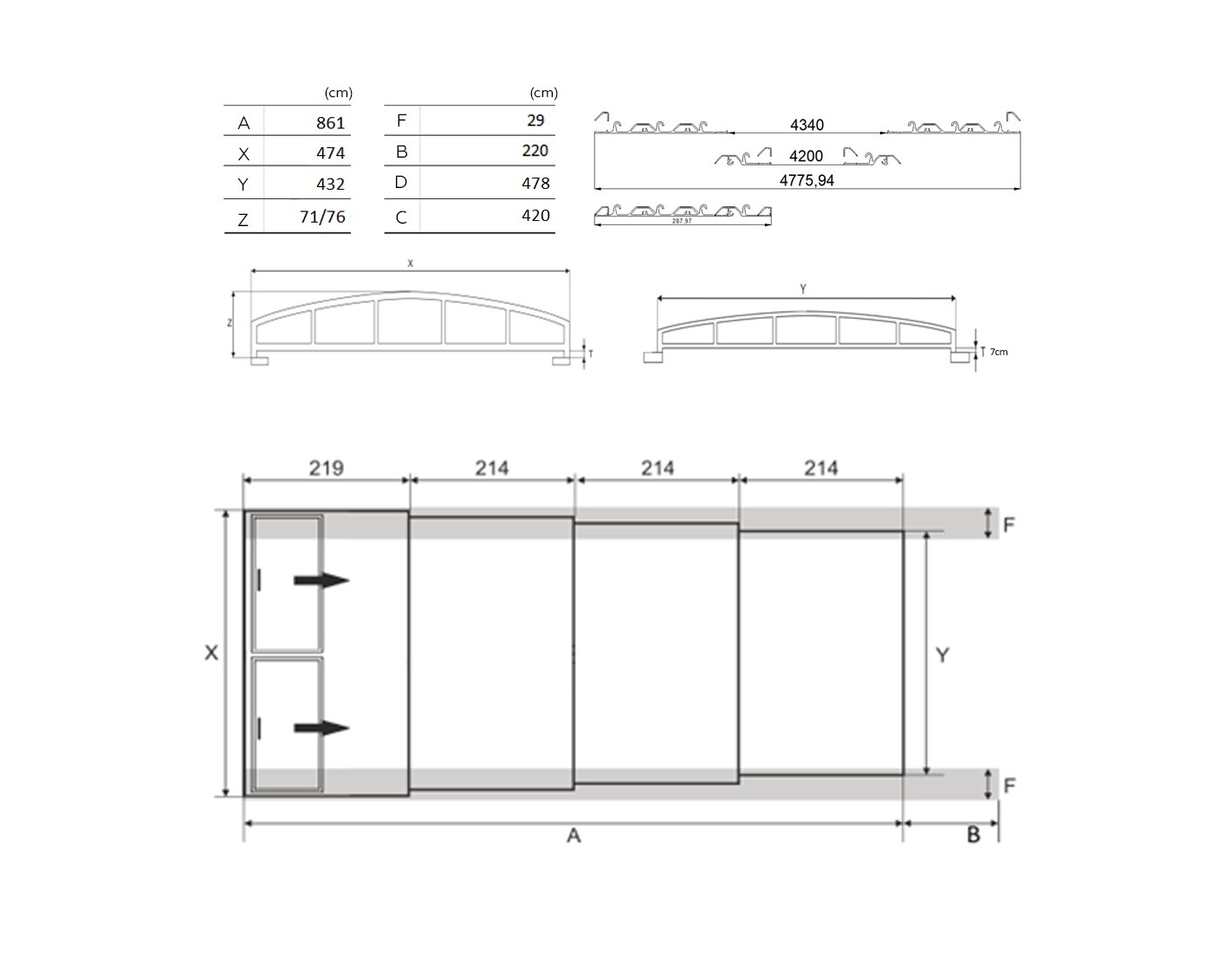 Abri de piscine skyline - 8,61x4,20 m - polycarbonate massif 3 mm - couleur ral7016 graphite