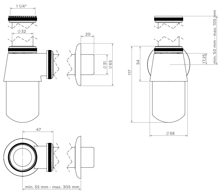 Clou InBe bekersifon voor Flush 6 chroom