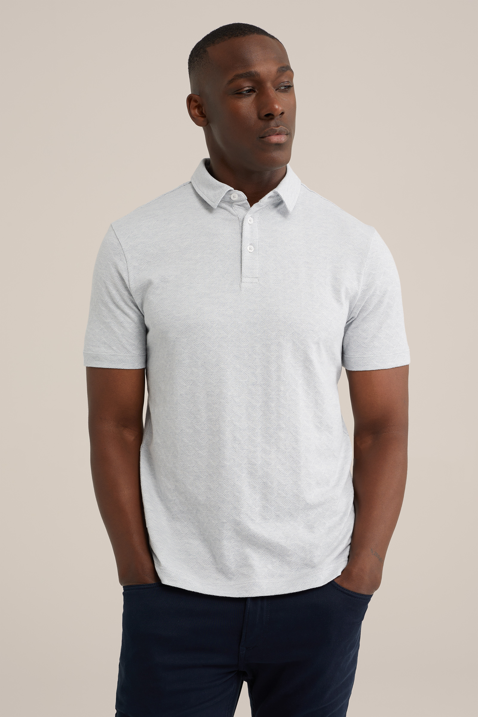 polo met jacquard-dessin WE Fashion Lichtblauw