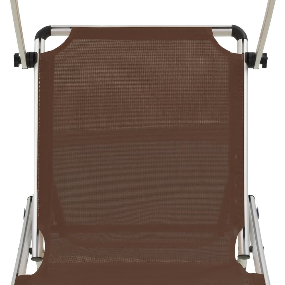 Lot de deux chaises longues pliables toit aluminium textilène marron