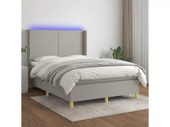 Sommier tapissier et matelas et LED Gris clair 140x190 cm Tissu