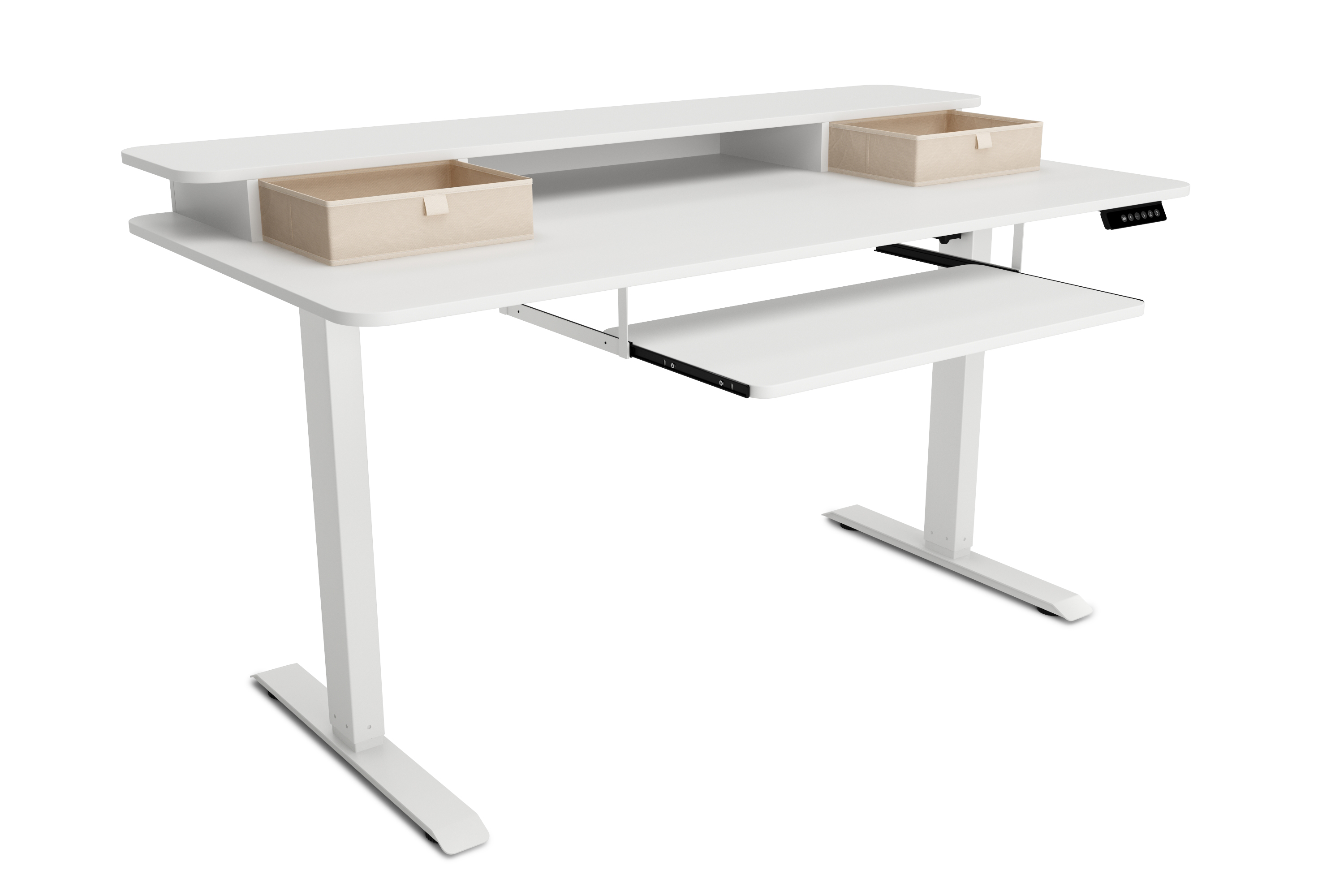 Stehpult elektrisch mit Ablage + Tastaturfach weiss 140 x 70 cm