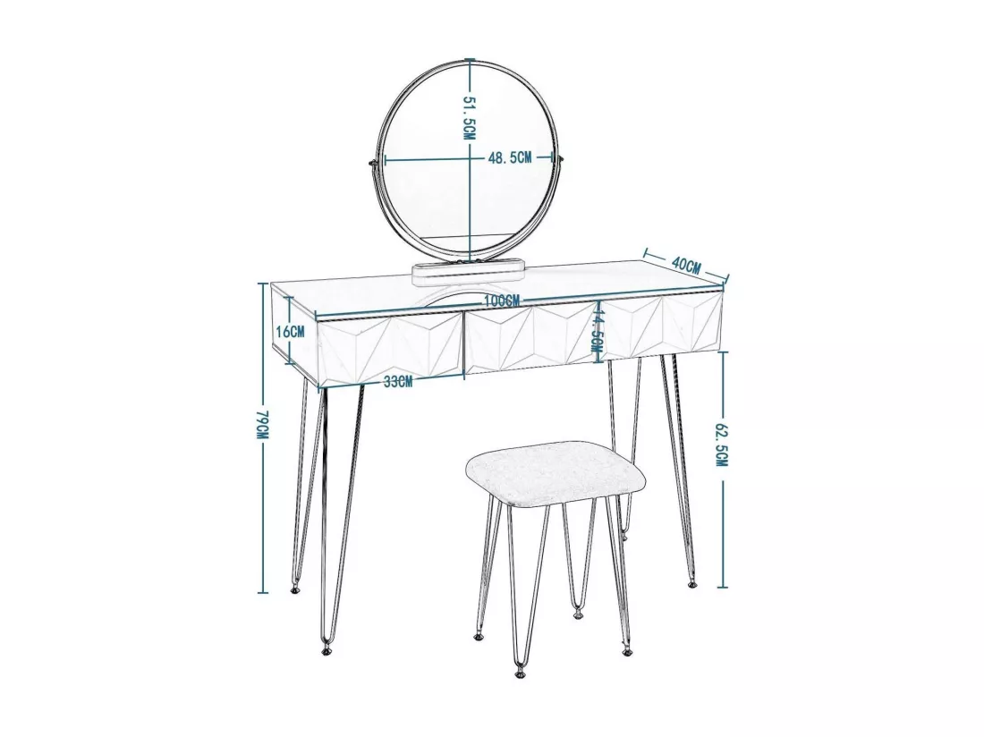 Coiffeuse avec tabouret et blanche 100 x 40 x 79 cm 19_0000184