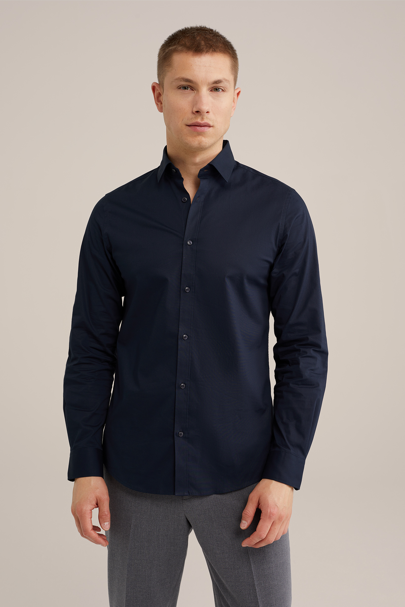 anti-odour overhemd met stretch Fundamentals Donkerblauw