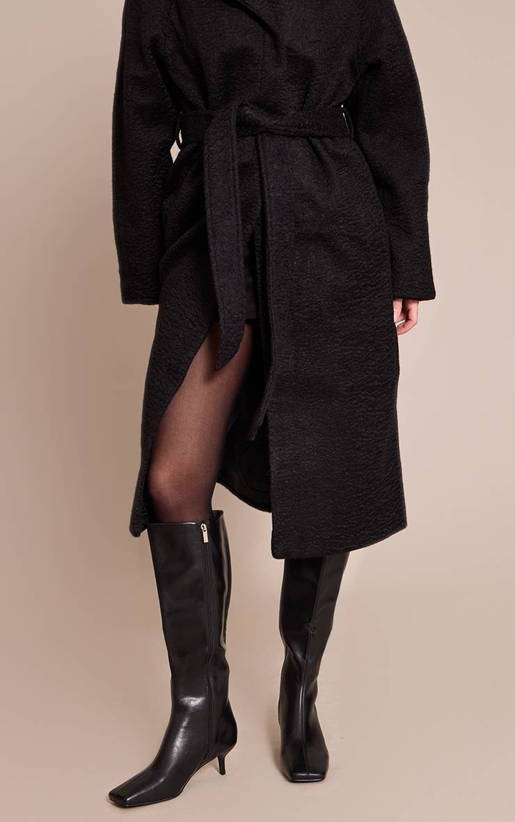 Noir Botte Haute Au Genou À Bout Pointu Carré En Synthétiquecuir Souple Et Talon Bobine
