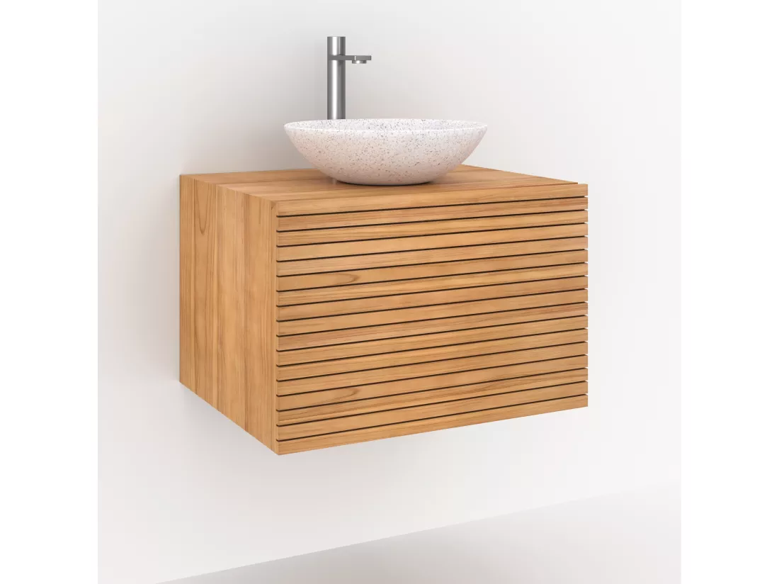 Meuble de salle de bain suspendu en bois de teck 60 cm - Raye