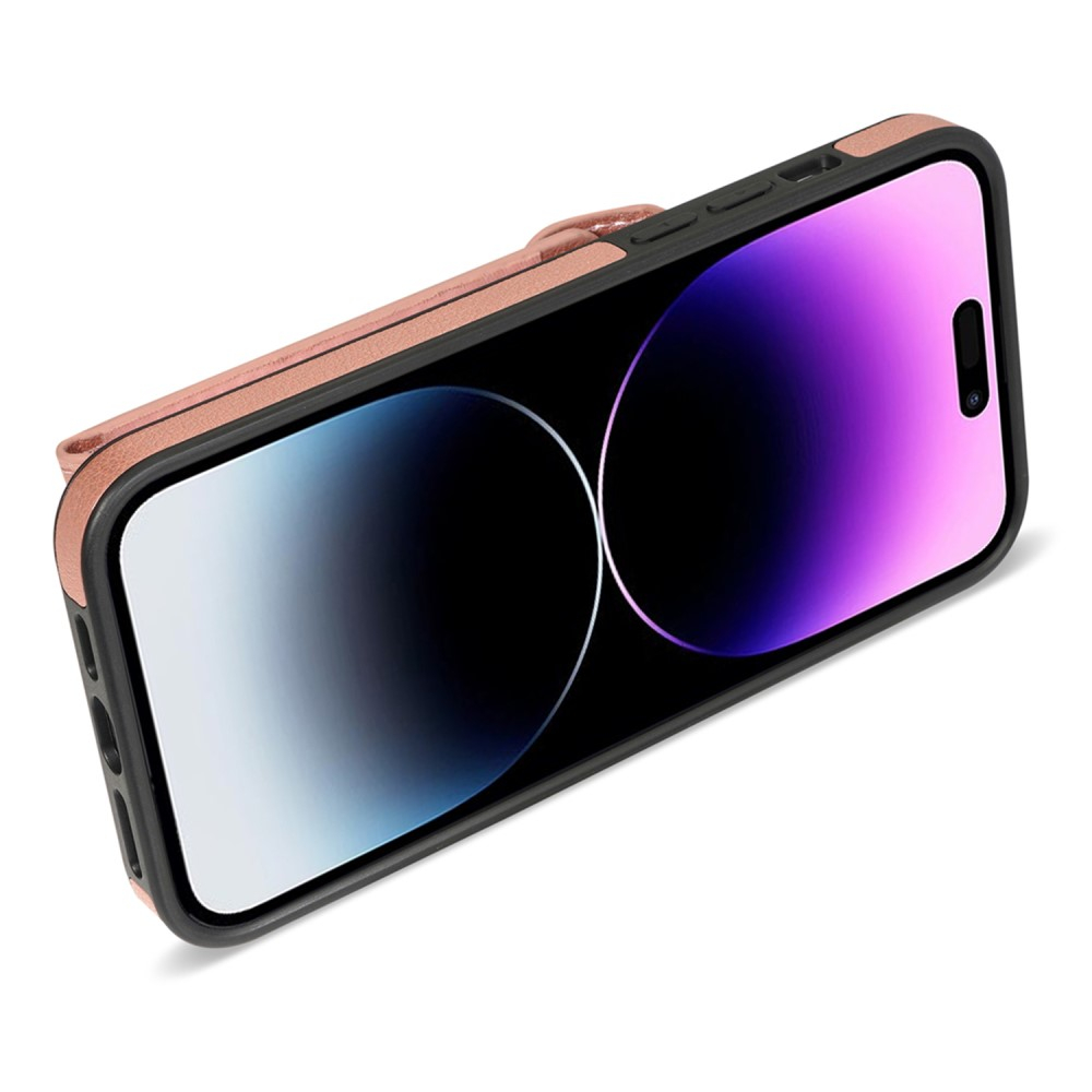 iPhone 15 Pro Max Necklace Leder Schutz Hülle mit Kartenfächer   Handykette (120cm) - Roségold