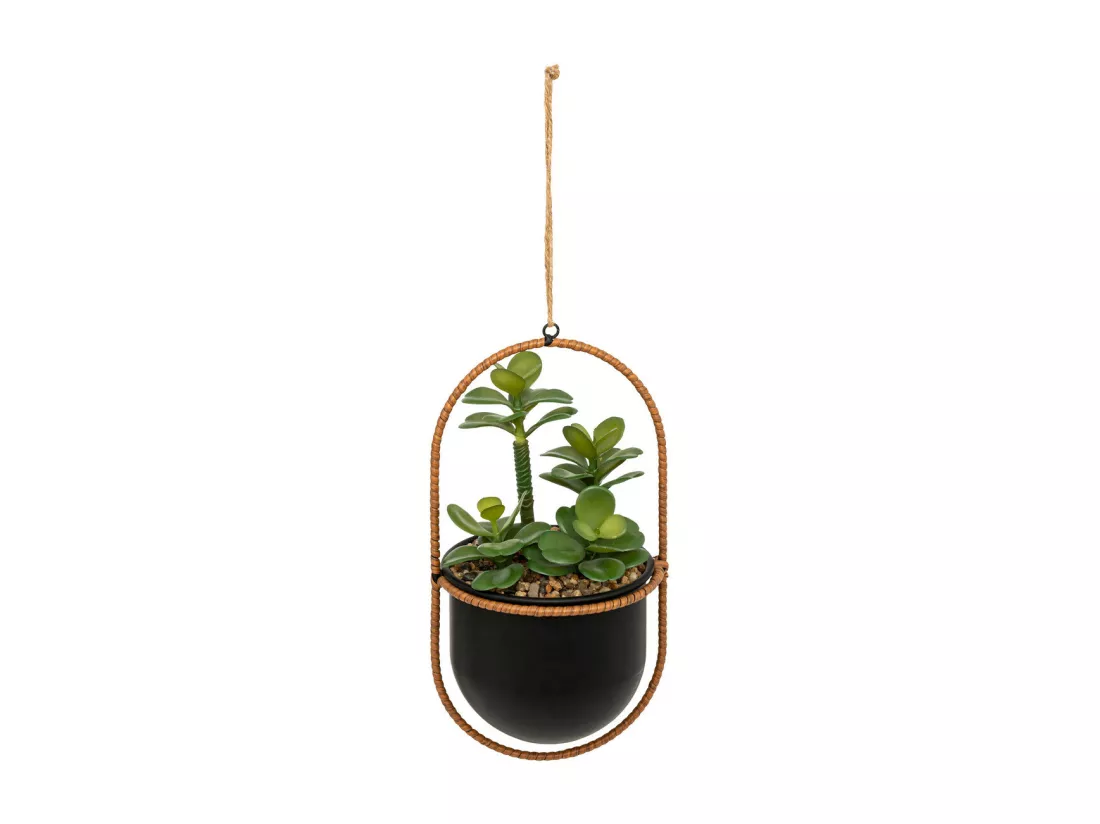 Plante artificielle dans un pot en métal Noir à suspendre H 31 cm