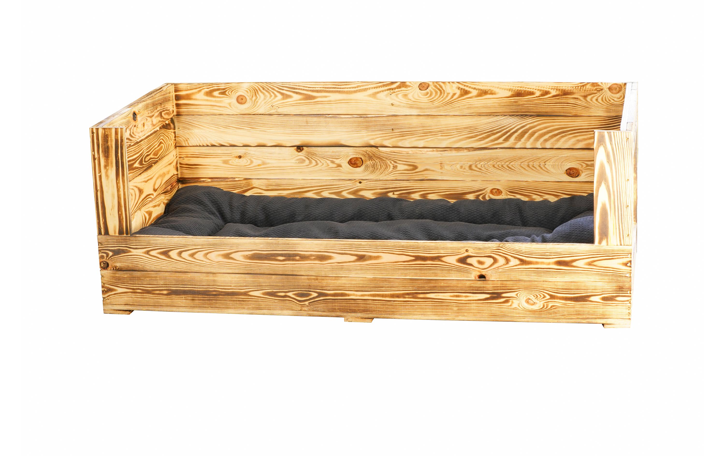 Hunde-Sofa Vintage geflammt XXL, 115 x 55 x 42 cm<br>Liegeplatz aus Holzharasse
