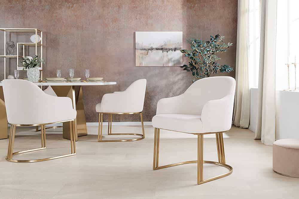 Armlehnen Stuhl EXTRAVAGANCIA beige Cord Metall brushed champagner gold