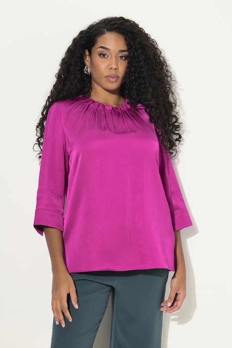 Bluse, gekräuselter Ausschnitt, 3/4-Arm