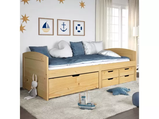 Lit de jour avec 5 tiroirs IRUN 90x200 cm bois de pin massif