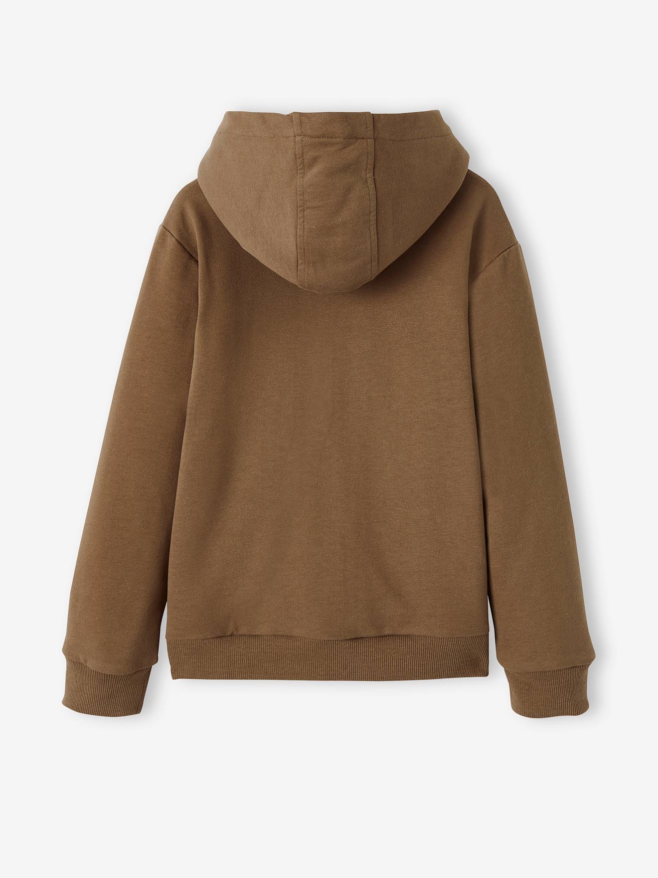 Moletom infantil azul-escuro liso com zíper, forro de sherpa e estampa.