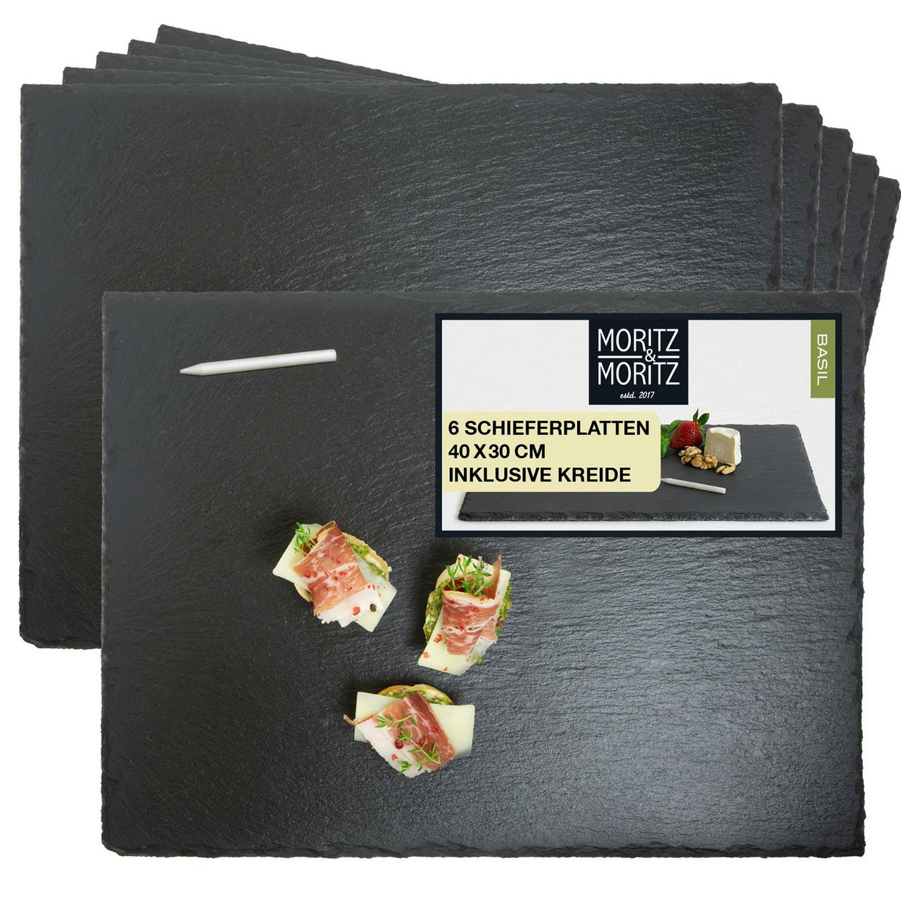 Moritz & Moritz Schiefer-Servierplatte Basil 6-tlg.