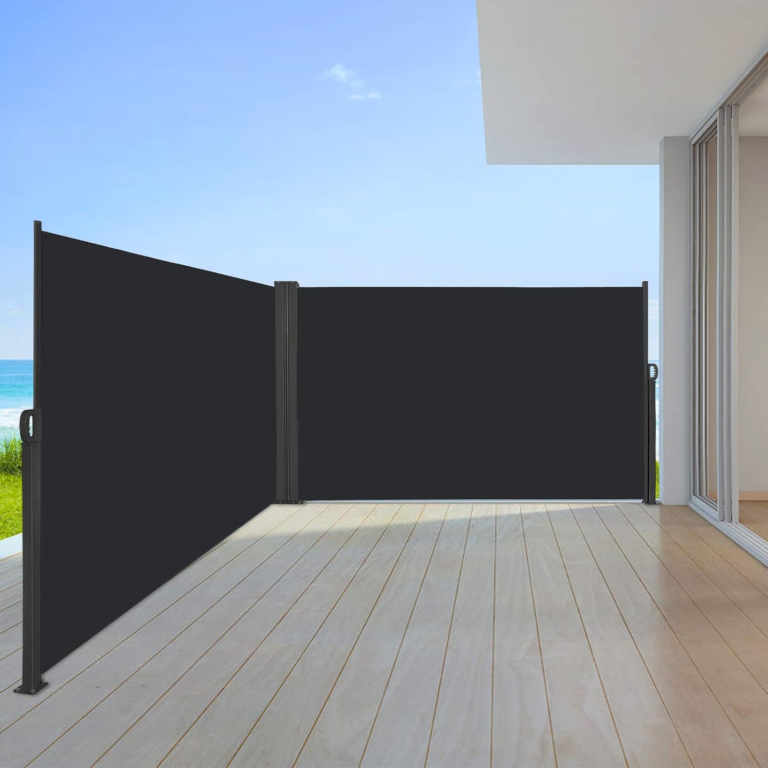 Seitenmarkise Wandmarkise Ausziehbar Markise, Seitenwandmarkise Markisenstoff für Garten, Sichtschutz Sonnenschutz Windschutz - 180x600cm, Anthrazit