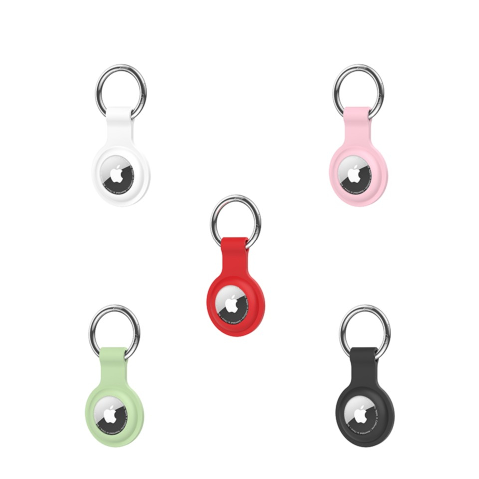 (5er Set) Apple AirTag Anhänger Silikon Case Hülle Schlüsselanhänger mit Schlüsselring - Rosa / Türkis / Weiss / Rot / Schwarz
