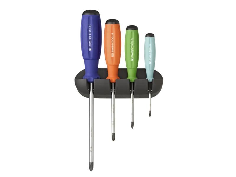 PB Swiss Tools Schraubenzieher-Set PB 8242 RB 4-teilig PH Schraubendrehersatz mit Wandhalter, 4-teilig