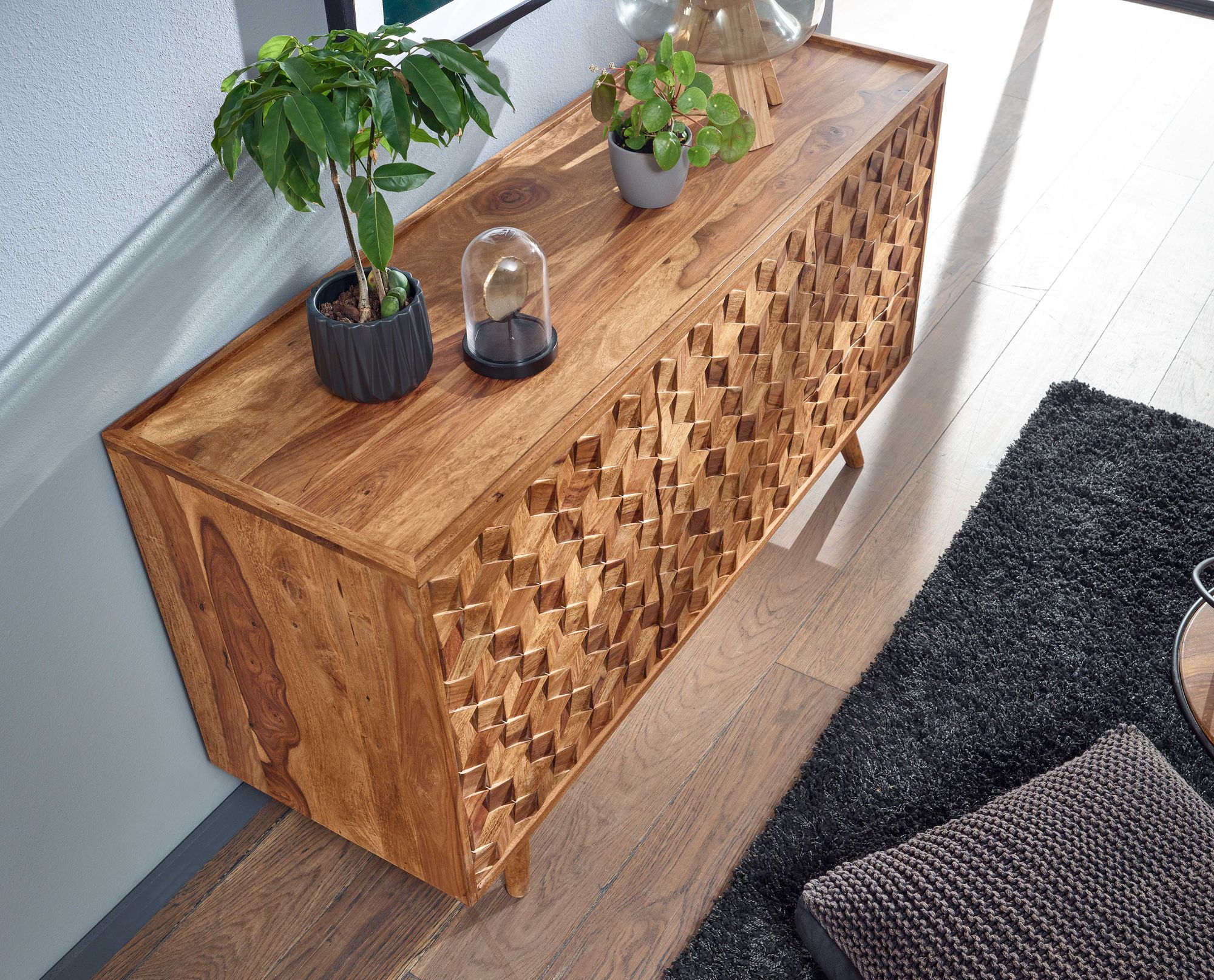 KADIMA DESIGN Massivholz-Sideboard in Sheesham, Praktisches Design mit Türen & Schubladen, 138x76x45 cm