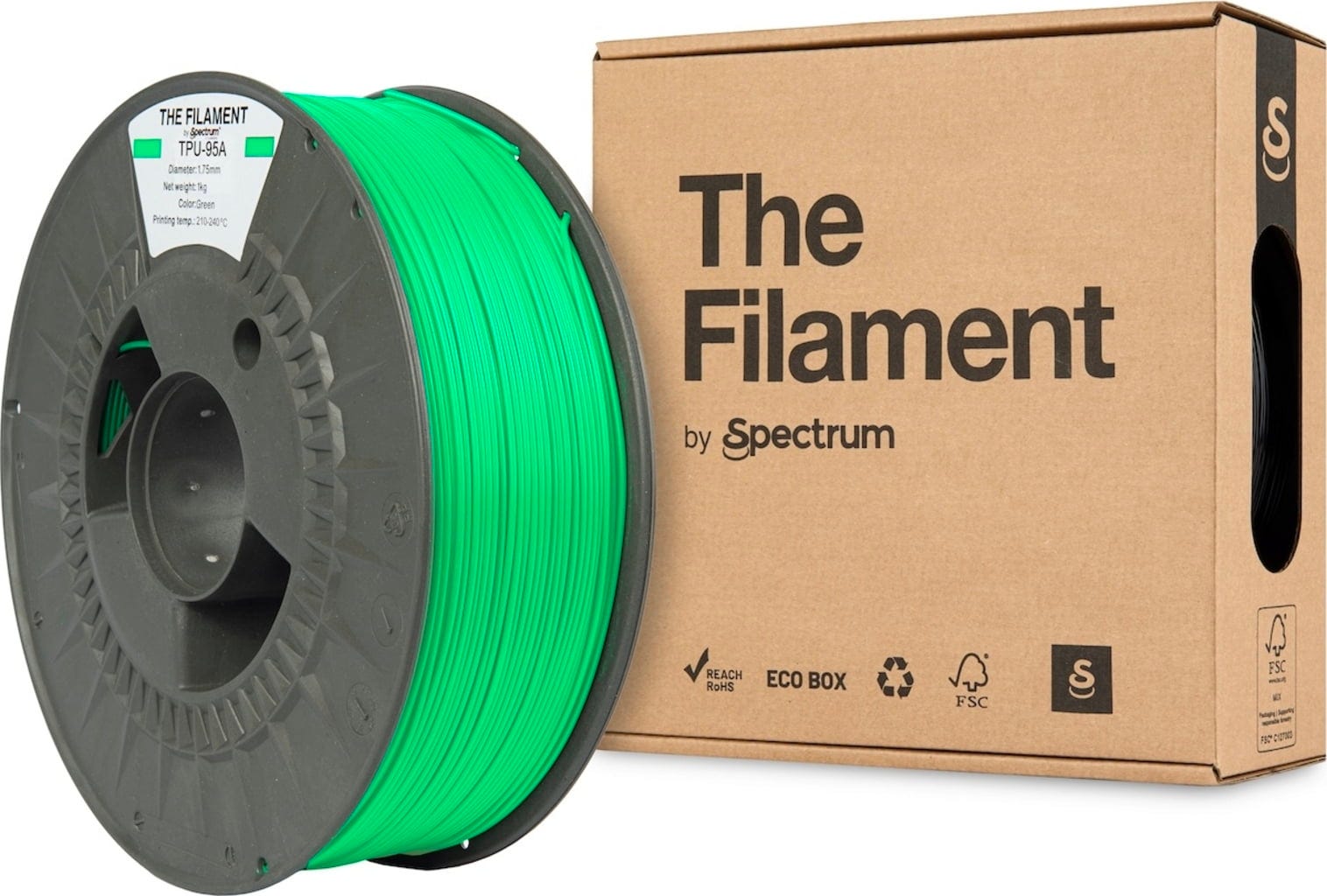 The Filament  TPU-95A Green, 1,75 mm / 1000 g    TPU mit Shore-Härte 95A für funktionale Anwendungen in Green