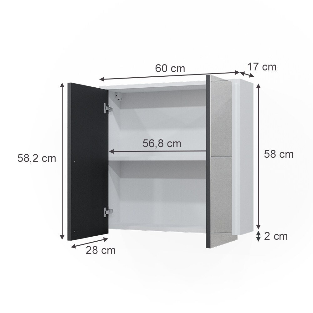 Vicco Spiegelschrank Maltin Weiß Anthrazit 60 x 60 cm Badezimmer