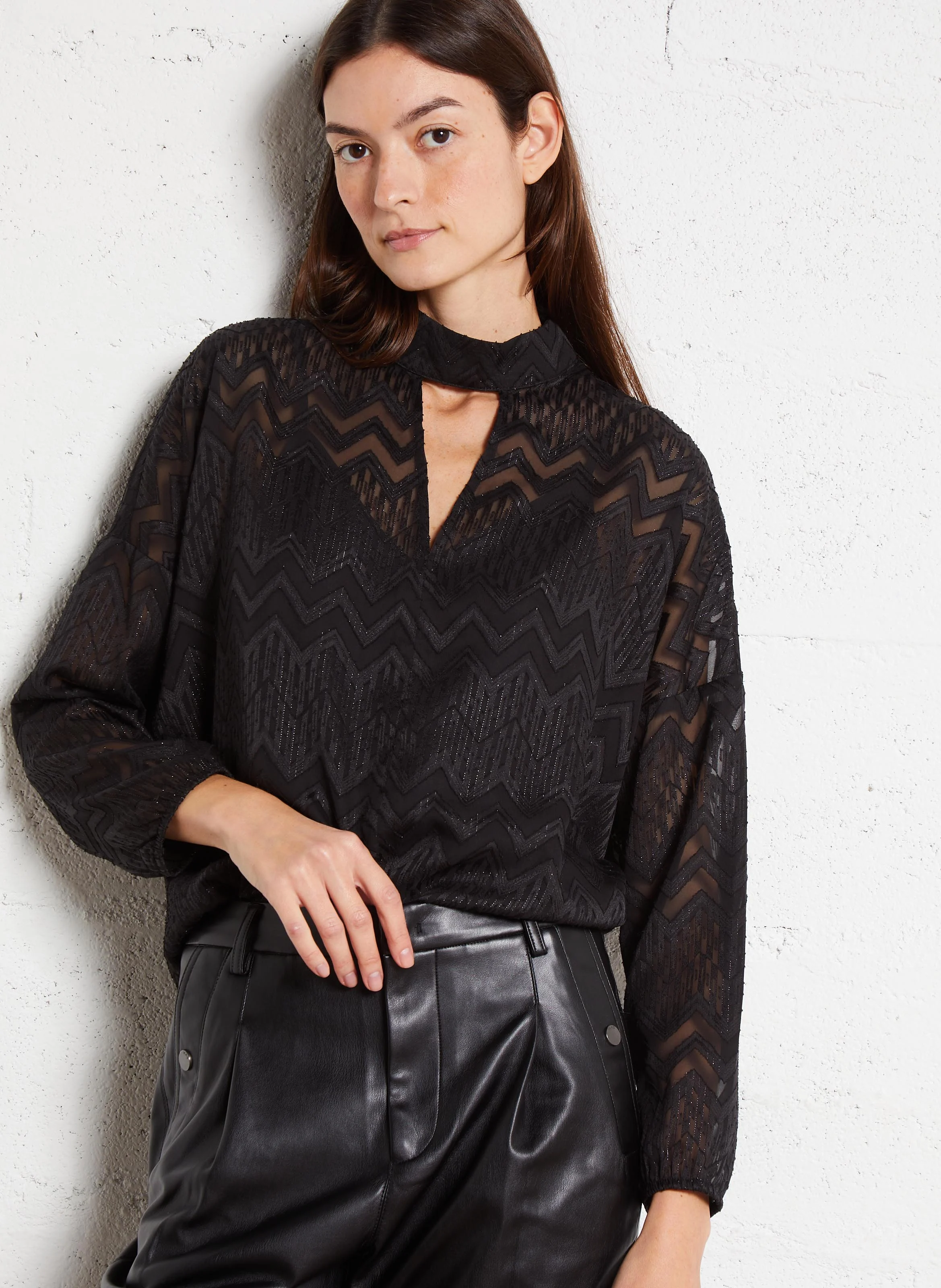 Blouse ample en jacquard imprimé | Noir