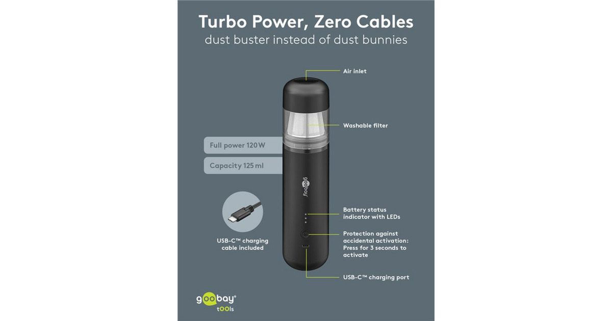 goobayCordless Mini Vacuum Cleaner Superior handstofzuiger  (Zwart)