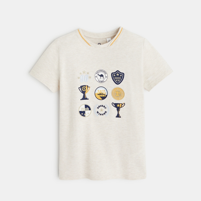 T-shirt maille piquée écussons racing beige garçon