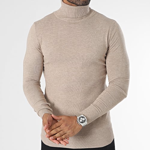 Pull Col Roulé Beige Chiné