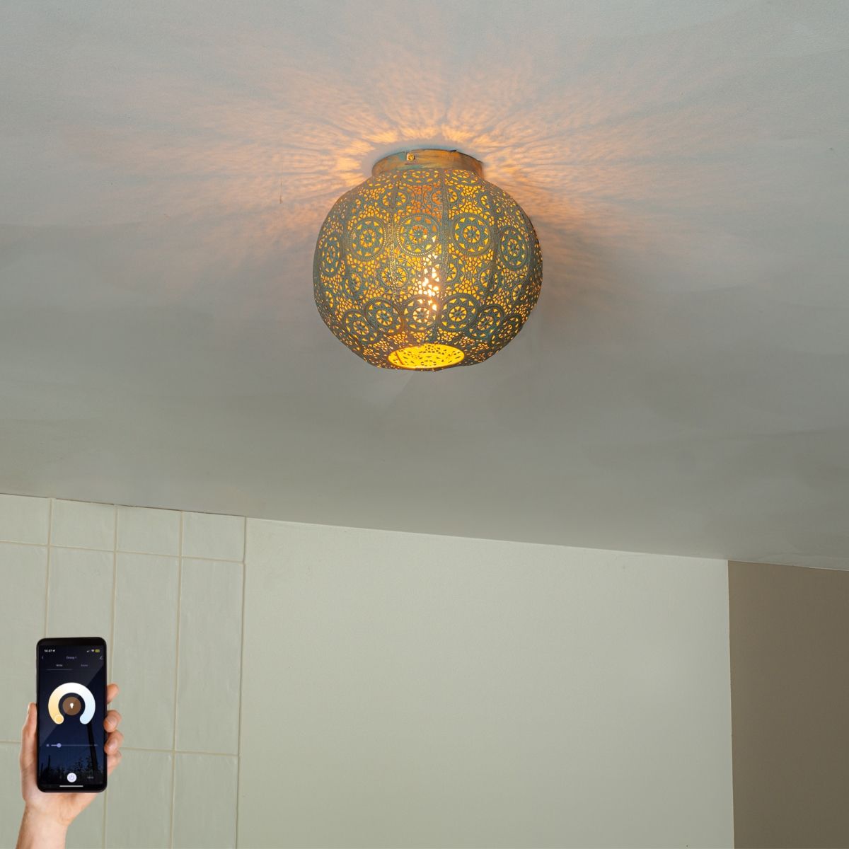 Smart plafondlamp goud met groen 28,5 cm incl. Wifi A60 - Baloo