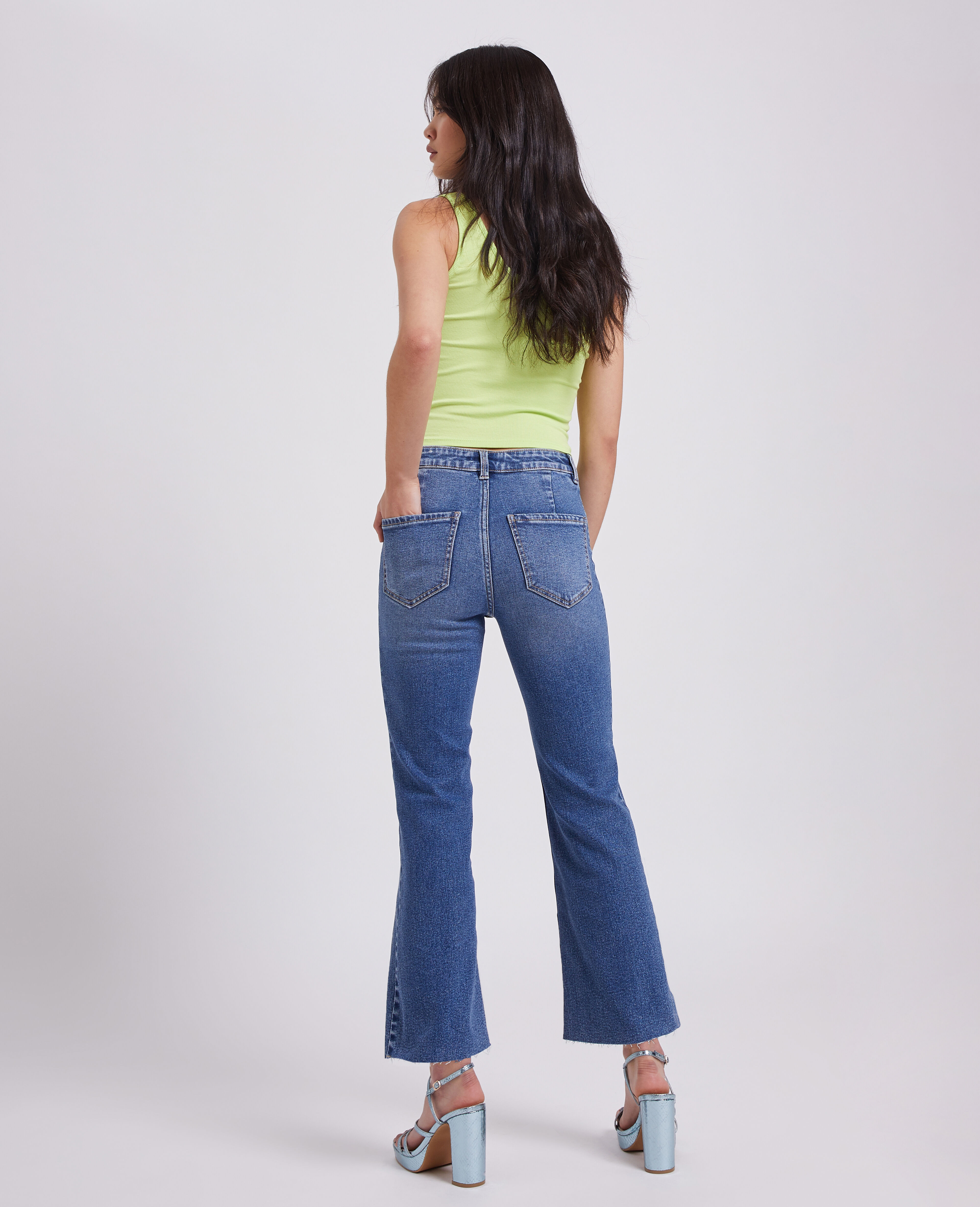 Jean flare taille haute cropped - Bleu