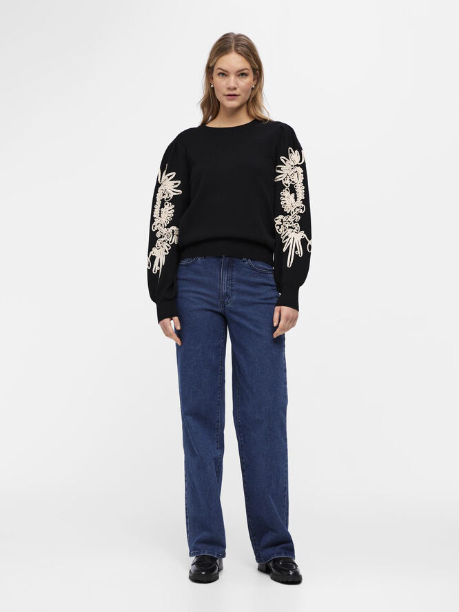 Object OBJJOANA L/S KNIT PULLOVER REP Black/sandshell tape