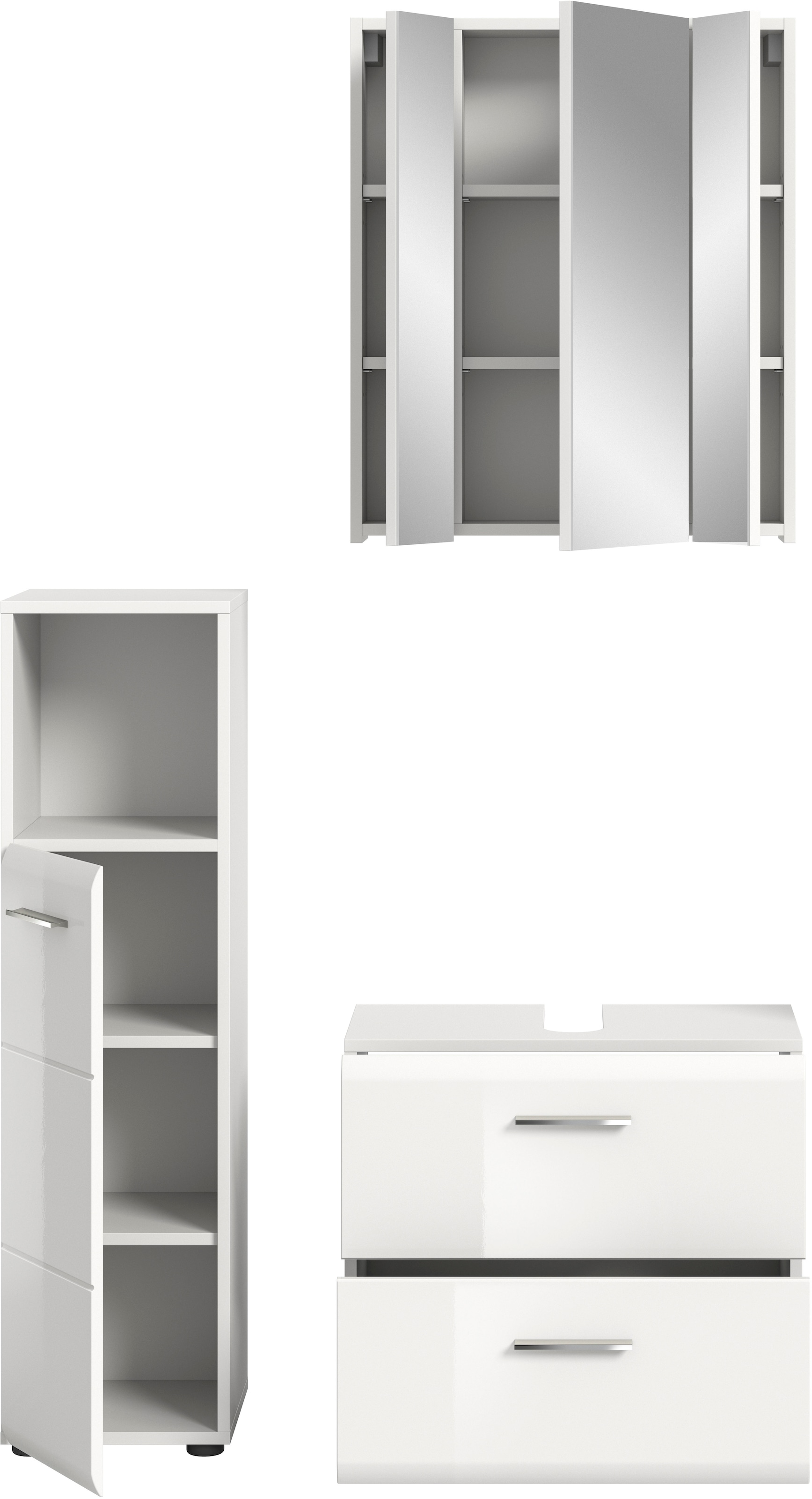 INOSIGN Badmöbel-Set »FLORENZ, TOPSELLER!, 3-teilige Badkombination, hochwertige MDF-Front« best. aus: Midischrank hoch, Waschbeckenunterschrank, Spiegelschrank,