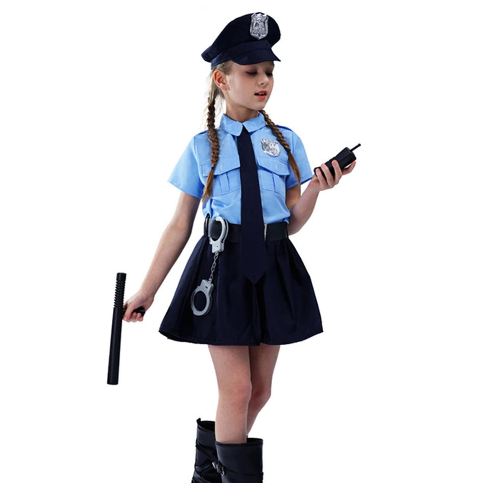 (110-130cm) Fasnachts Kinder Kostüm Polizistin Verkleidung für Motto Partys / Halloween - Blau / Schwarz