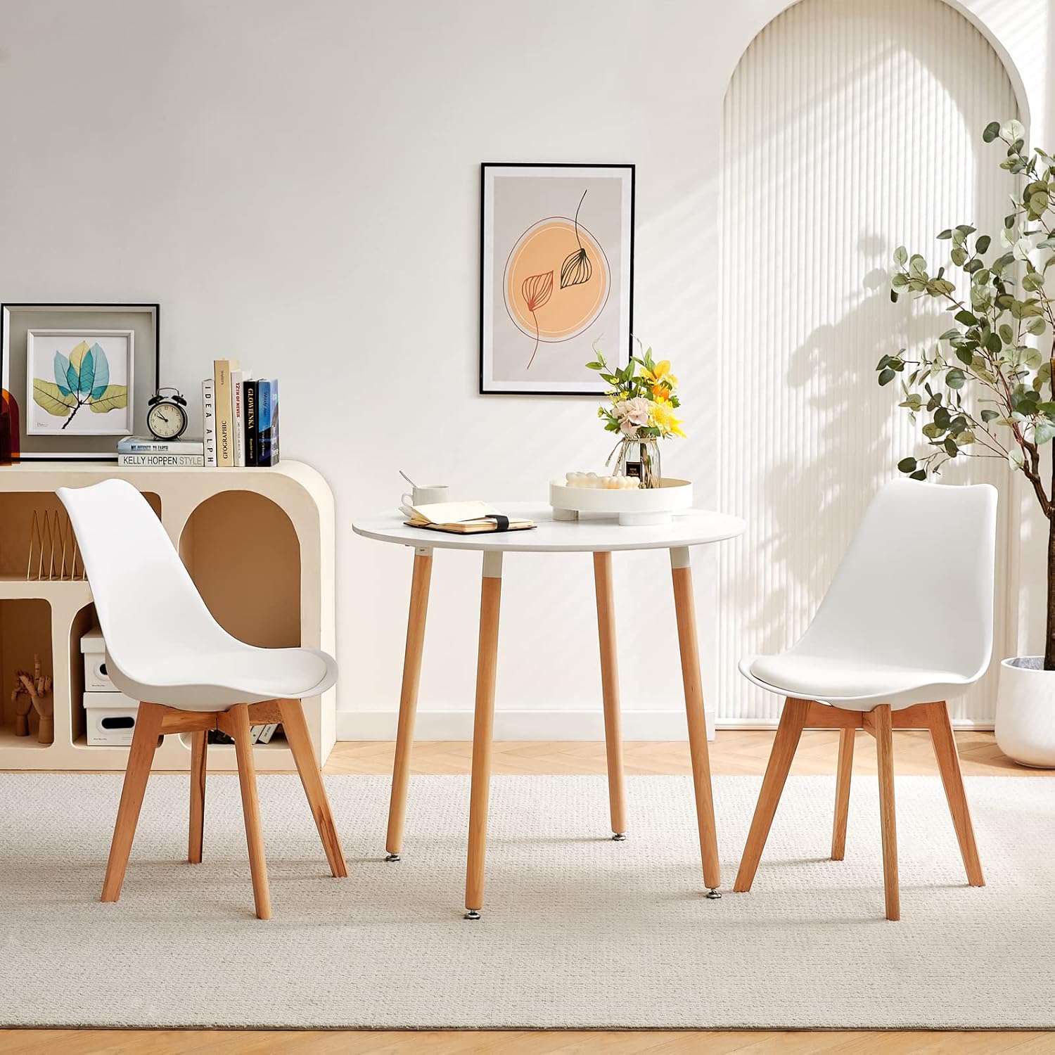 H.J WeDoo Esstisch mit 2 Stühle Essgrupp Holztisch und Weiß Skandinavisches Stuhl Esstisch Set für Esszimmer Küche 80cm