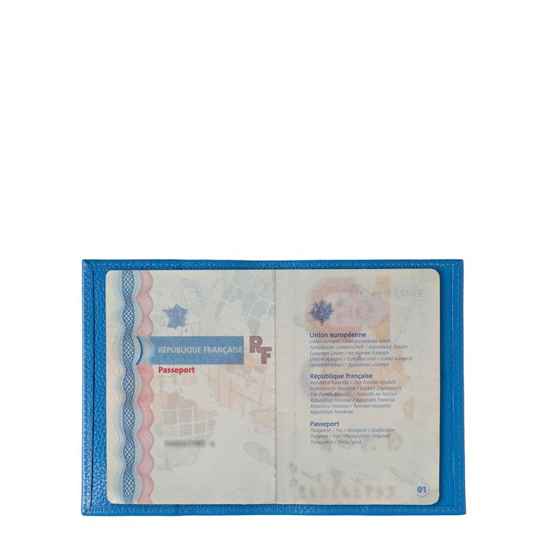Porte-passeport Louis en cuir grainé Ciel Bleu